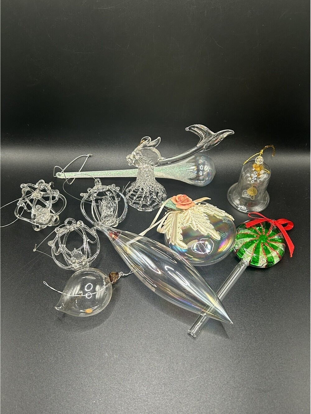 Vintage Mixed Lot Of 10 Iridescent Glass Christmas Ornaments 70’s